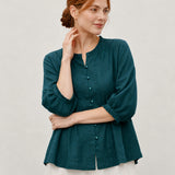 100% Linen Ruffle Crewneck Shirt