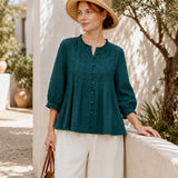 100% Linen Ruffle Crewneck Shirt
