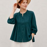 100% Linen Ruffle Crewneck Shirt