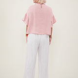 100% Linen Ruffle Neck Tiered Flare Sleeve Blouse