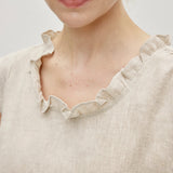 100% Linen Ruffle Neckline Flutter Sleeve Tank Top