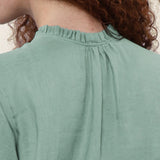 100% Linen Reversible Ruffle Neckline Short Sleeve Midi Dress