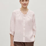 100% Linen Ruffle Trim Half Sleeve Shirt