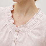 100% Linen Ruffle Trim Half Sleeve Shirt