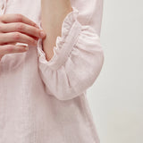 100% Linen Ruffle Trim Half Sleeve Shirt