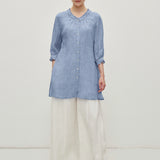 100% Linen Ruffle Trim Half Sleeve Tunic Shirt
