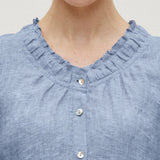 100% Linen Ruffle Trim Half Sleeve Tunic Shirt
