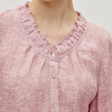 100% Linen Ruffle Trim Half Sleeve Tunic Shirt