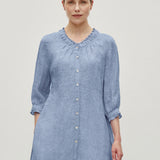 100% Linen Ruffle Trim Half Sleeve Tunic Shirt