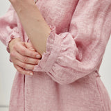 100% Linen Ruffle Trim Half Sleeve Tunic Shirt