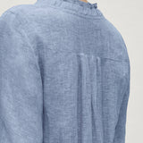 100% Linen Ruffle Trim Half Sleeve Tunic Shirt