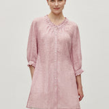 100% Linen Ruffle Trim Half Sleeve Tunic Shirt