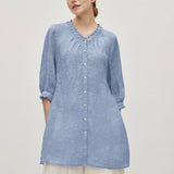 100% Linen Ruffle Trim Half Sleeve Tunic Shirt