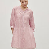 100% Linen Ruffle Trim Half Sleeve Tunic Shirt