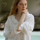 100% Linen V-Neck Ruffle Tie Detail Long Sleeve Blouse