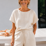 100% Linen Short-Sleeve 2-Piece Loungewear Set