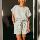 100% Linen Short-Sleeve 2-Piece Loungewear Set