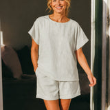 100% Linen Short-Sleeve 2-Piece Loungewear Set