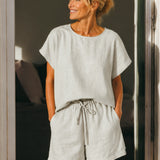 100% Linen Short-Sleeve 2-Piece Loungewear Set