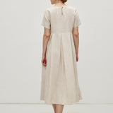 100% Linen Short Sleeve Pleated Maxi Dress