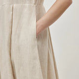 100% Linen Short Sleeve Pleated Maxi Dress