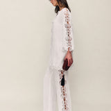 100% Linen Side Lace Patchwork Straight Leg Pants