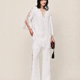 100% Linen Side Lace Patchwork Straight Leg Pants