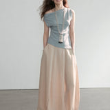 100% Linen Side Pocket Maxi Skirt