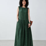 100% Linen Side Pocket Sleeveless Maxi Dress