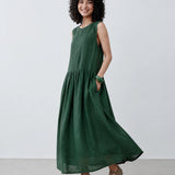 100% Linen Side Pocket Sleeveless Maxi Dress