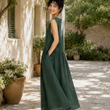100% Linen Side Pocket Sleeveless Maxi Dress