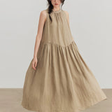100% Linen Sleeveless A-Line Maxi Dress
