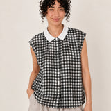 100% Linen Sleeveless Collared Button-Front Relaxed Top
