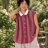 100% Linen Sleeveless Collared Button-Front Relaxed Top
