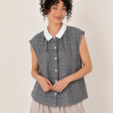 100% Linen Sleeveless Collared Button-Front Relaxed Top