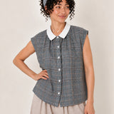 100% Linen Sleeveless Collared Button-Front Relaxed Top