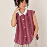 100% Linen Sleeveless Collared Button-Front Relaxed Top