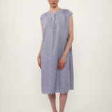 100% Linen Sleeveless Half Placket Midi Dress