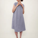 100% Linen Sleeveless Half Placket Midi Dress