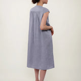 100% Linen Sleeveless Half Placket Midi Dress