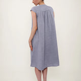 100% Linen Sleeveless Half Placket Midi Dress
