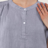 100% Linen Sleeveless Half Placket Midi Dress