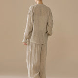 100% Linen Smocked Neck Long Sleeve Blouse