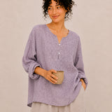 100% Linen Split-Neck Two-Button Relaxed Top