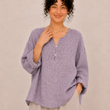 100% Linen Split-Neck Two-Button Relaxed Top