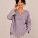100% Linen Split-Neck Two-Button Relaxed Top