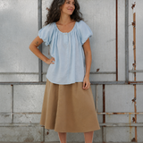 100% Linen Square Neck Gathered Puff Sleeve Blouse