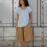 100% Linen Square Neck Gathered Puff Sleeve Blouse