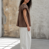 100% Linen Square Neck Gathered Puff Sleeve Blouse
