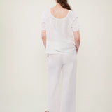 100% Linen Square Neck Lace Trim Pintuck Blouse